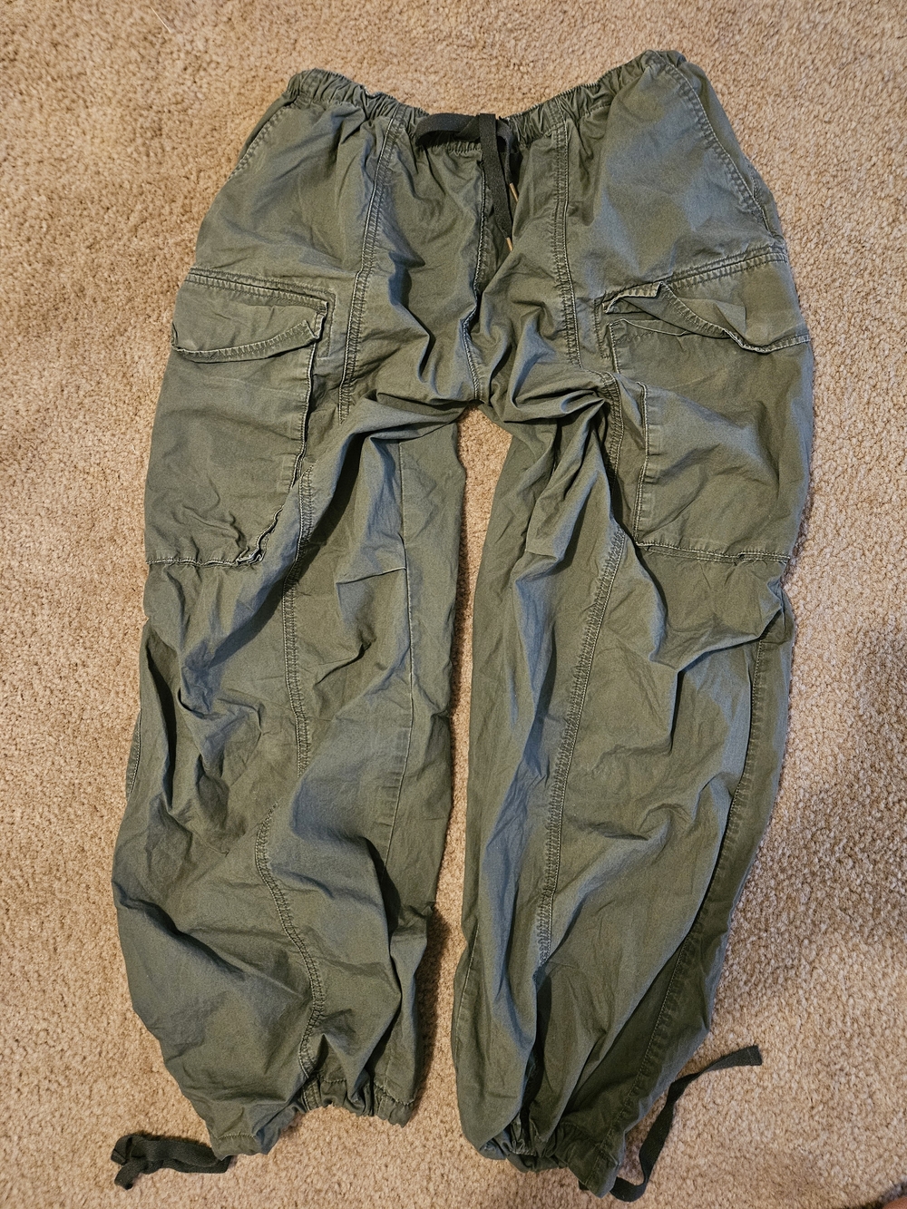 Women's Olive Green Cargo Pants with Drawstring Waist